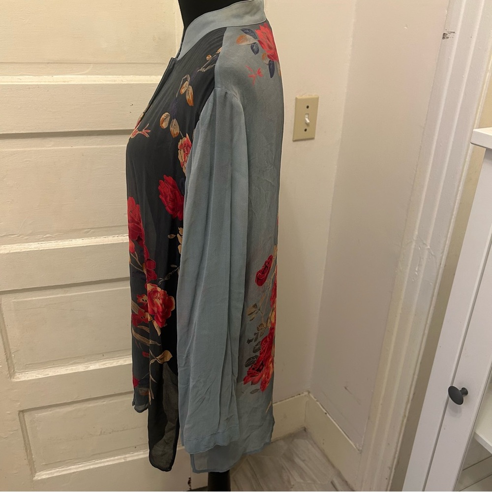 Citron Santa Monica Silk Sheer Floral Tunic Top Floral Ethereal Coquette Large - Picture 4 of 10